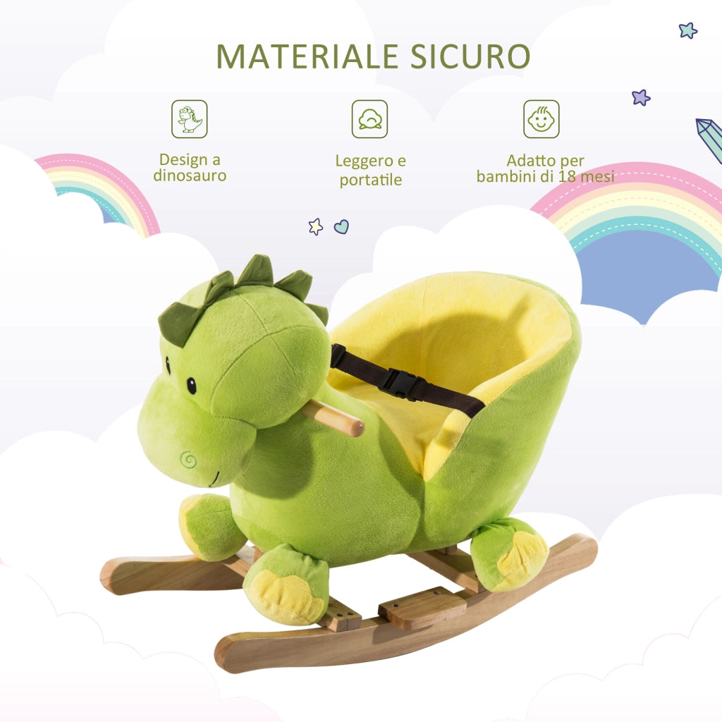 EasyComfort Cavallo a Dondolo per Bambini in Legno Dinosauro, Cavalluccio per Bambini, 60x33x45cm, Verde