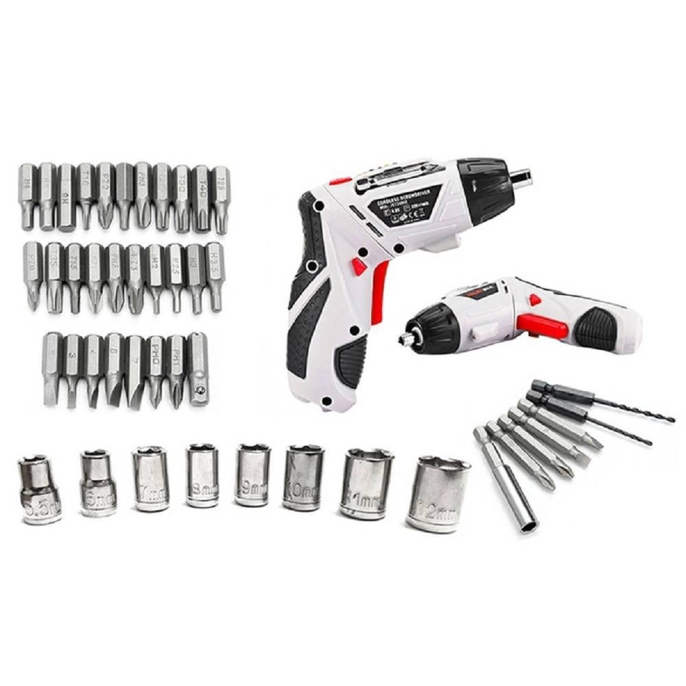 Trade Shop - Trapano Avvitatore A Batteria Al Litio In Valigetta 4,8v 48 Pz Snodabile Led 48p -