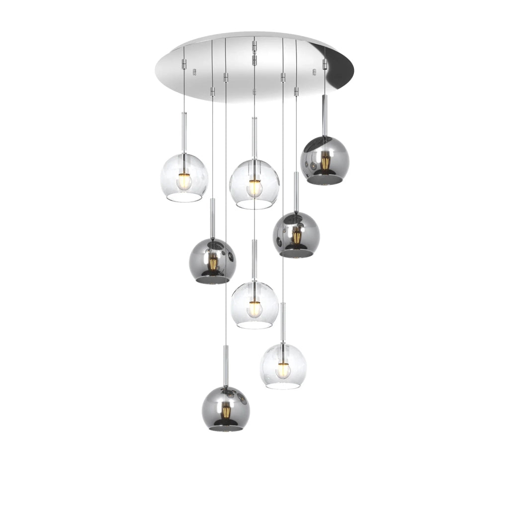 Lampadario Contemporaneo Future Metallo Cromo Vetro Trasp-Cromo 8 Luci E27