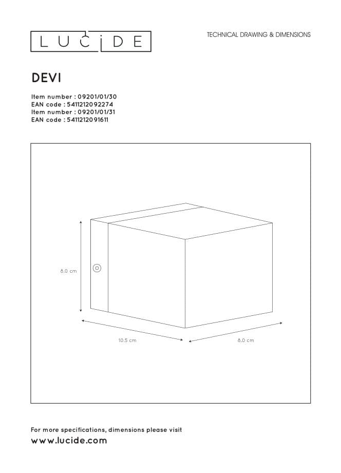 Applique Lucide Devi bianca alluminio G9 40W IP20 monoluce