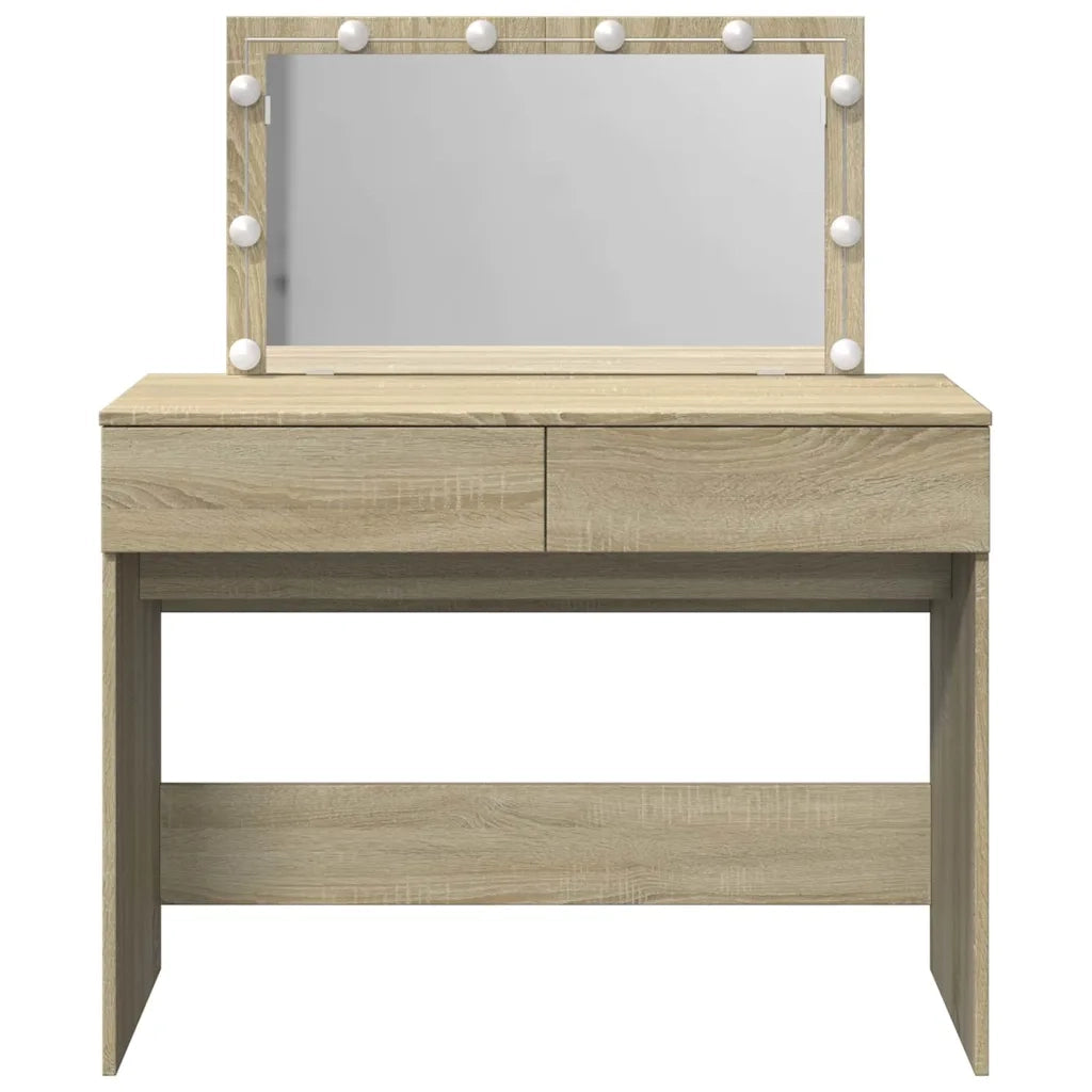 Toeletta | Tavolo da Trucco con LED Rovere Sonoma 100x40x120 cm