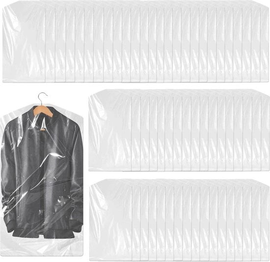 Sacchi di protezione per abbigliamento in plastica da 60 pezzi 60 x 110 cm - Sacchetto di pulizia trasparente - Sacchetto di protezione per stoffa per uso singolo - Borse di stoccaggio per pacchi e accessori.