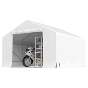 Capanno da Giardino e Tenda Garage 3x3 m Impermeabile con Porta Avvolgibile, Metallo e PE, Bianco