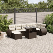 Set Divani da Giardino 8 pz con Cuscini Marrone in Polyrattan