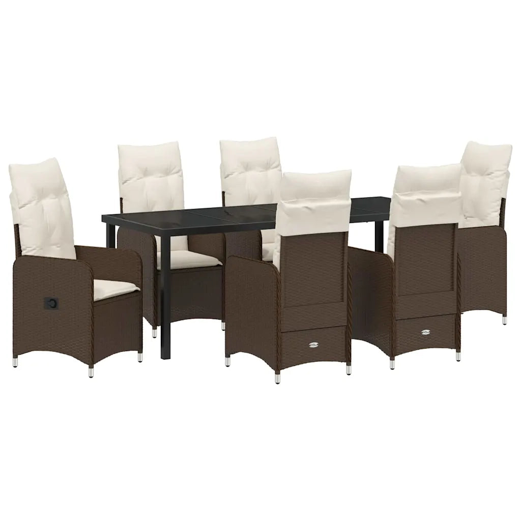 Set da Pranzo per Giardino con cuscino 7 pcs Marrone polyrattan 3379644