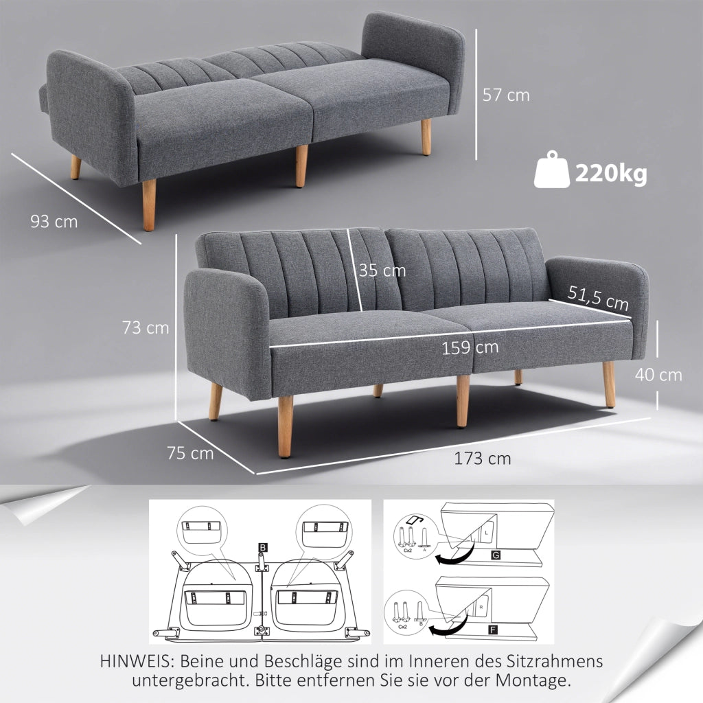 Divano letto 2 posti in tessuto ¨C Minimal ¨C grigio 173x75x73 cm