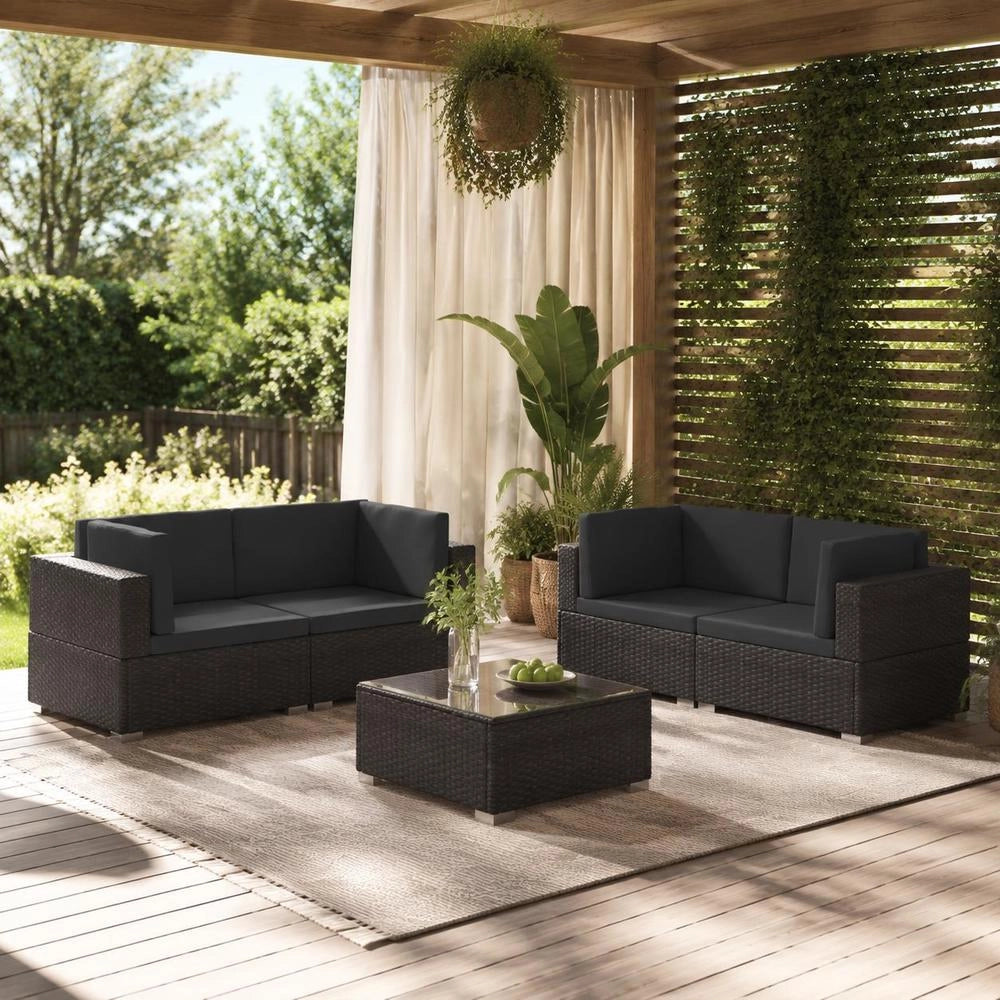 Corner Sofas, Set Of 2, With Cushions, Poly Rattan, Black