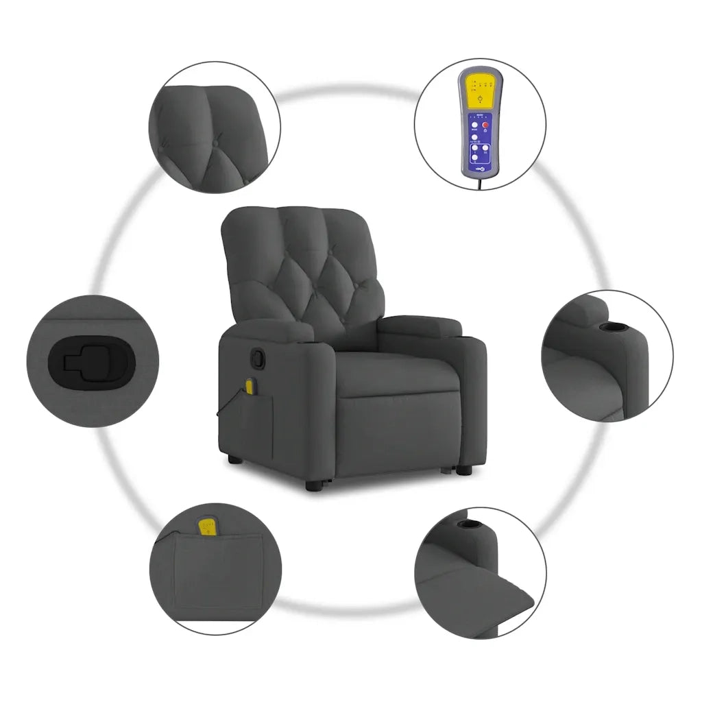 Poltrona Alzapersona Massaggi Reclinabile Grigio Scuro Tessuto 3204723