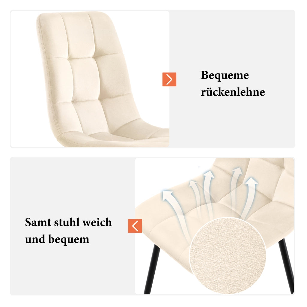 Tavolo da pranzo per 4 persone con 4 sedie in velluto, piano in MDF effetto marmo, gambe in metallo, grigio 140 × 80 cm