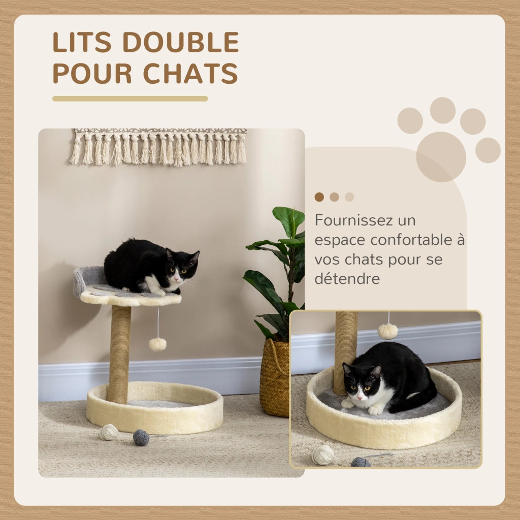 Arbre ¨¤ chat con grattoir a forma di zampa, 2 piattaforme e pompon ¨C zephmum ¨C grigio 44 cm