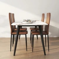 Set di 4 Sedie da Pranzo Moderne con Schienale Alto in Finta Pelle e Acciaio, 41x50x97 cm, Marrone