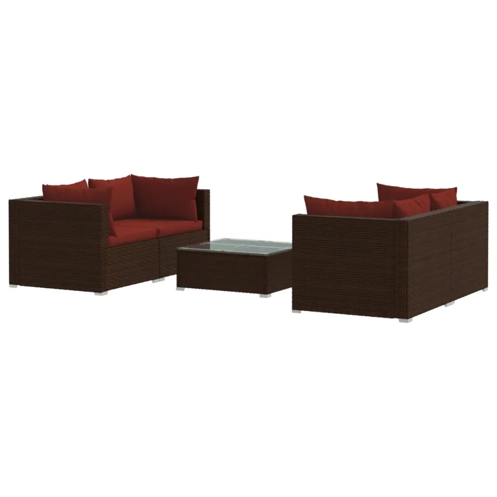 Set Divani da Giardino 5 pz con Cuscini in Polyrattan Marrone 3101483