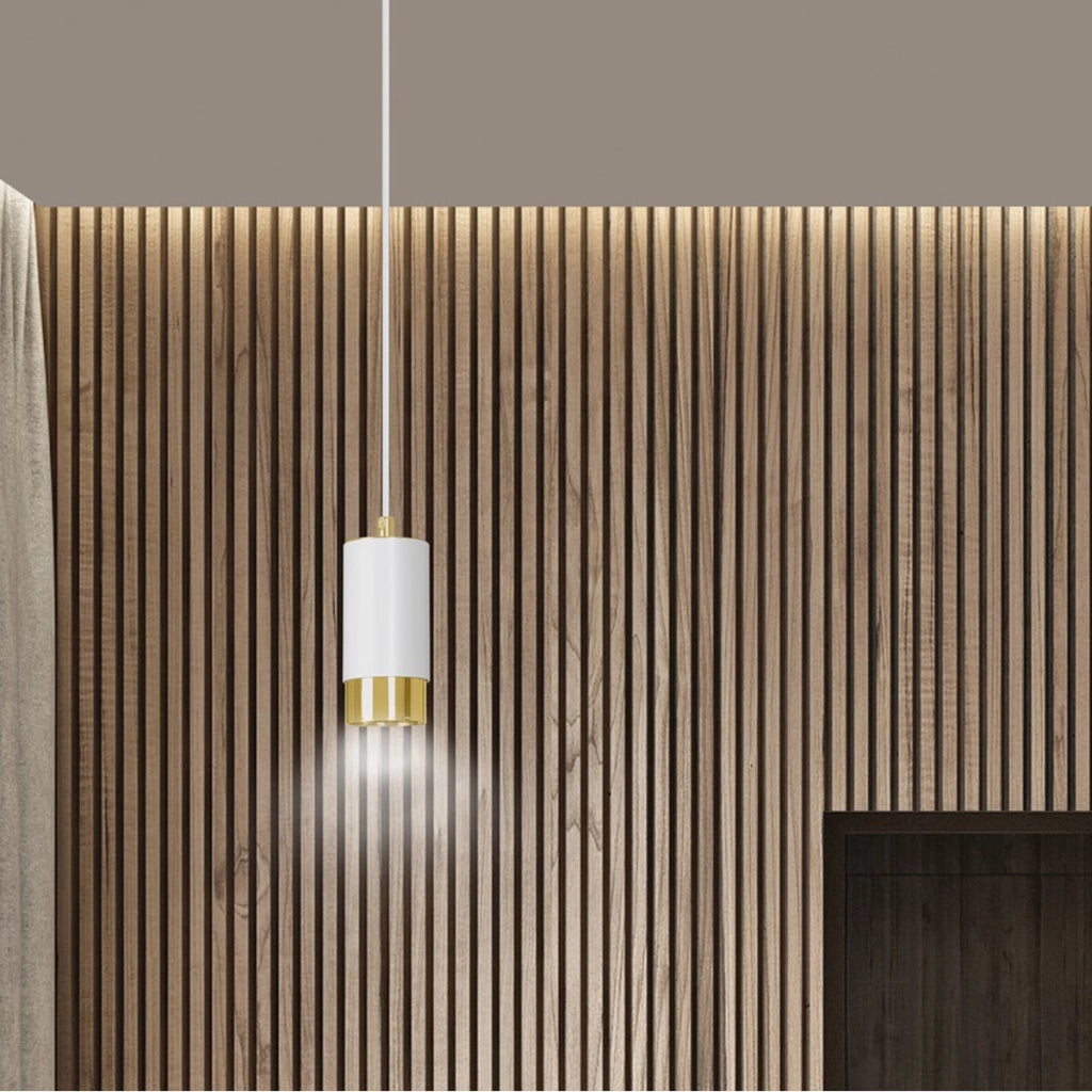 Lampada a sospensione Fumiko in acciaio bianco e oro