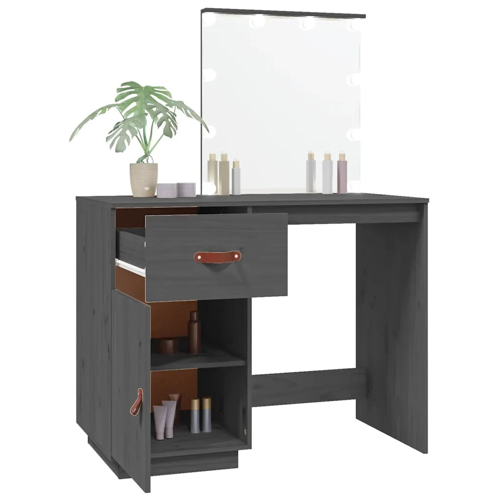 Toeletta | Tavolo da Trucco con LED Grigia 95x50x133,5cm in Legno Massello di Pino