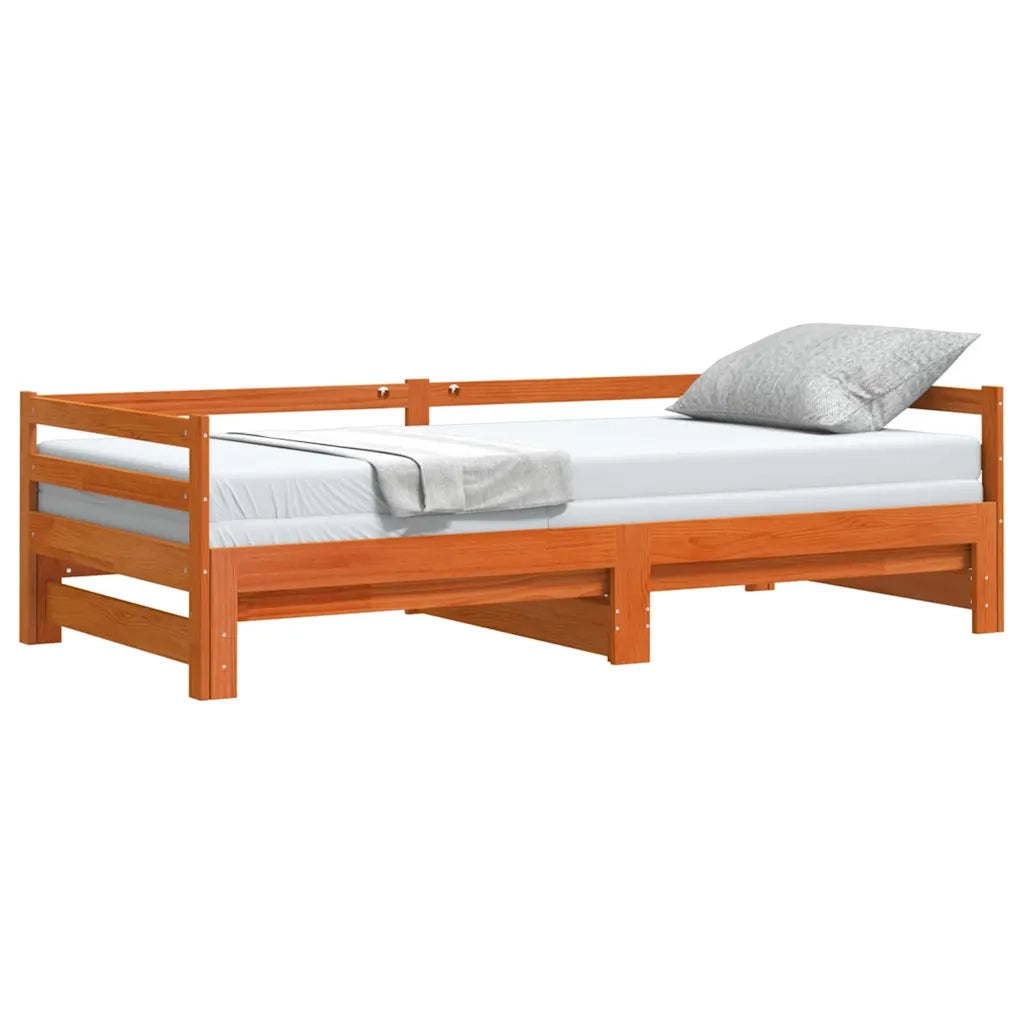 Divano con Letto Estraibile Marrone Cera 80x200cm Massello Pino