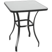 Tavolino Moderno Piano in Vetro Temperato, Tavolo da Giardino Esterno Metallo 68.5x68.5x84cm Grigio