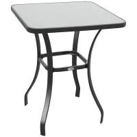 Tavolino Moderno Piano in Vetro Temperato, Tavolo da Giardino Esterno Metallo 68.5x68.5x84cm Grigio
