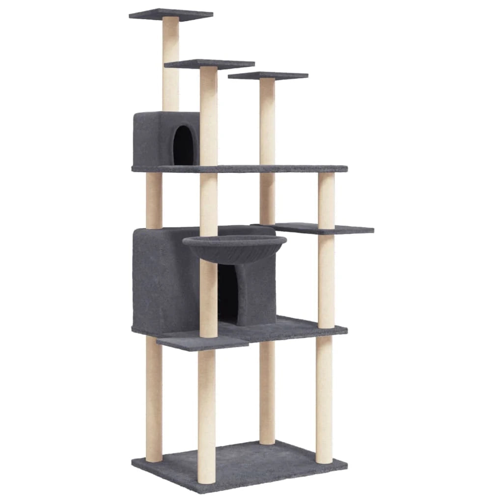Tiragraffi per gatti torre per arrampicata giocattolo piattaforma per arrampicata con tiragraffi in sisal scuro 166 cm grigio 02_0022678