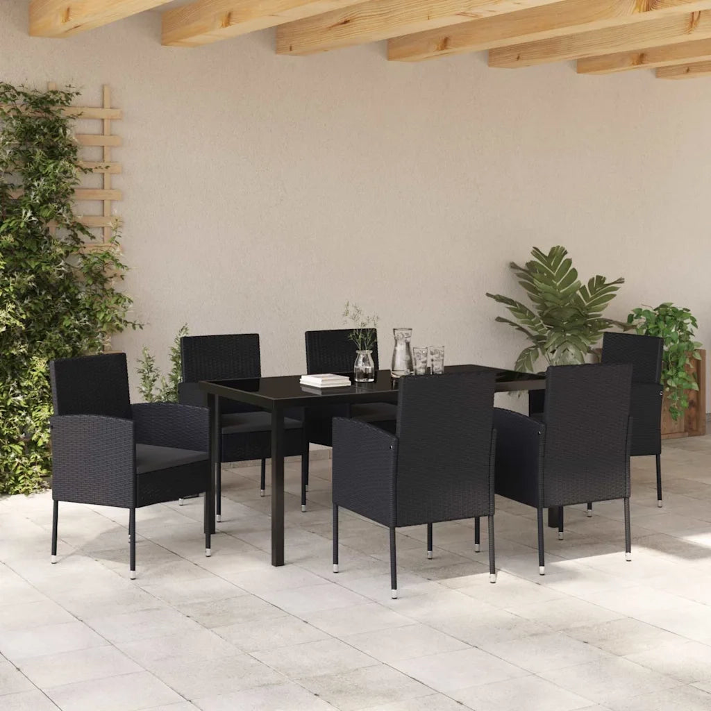 Set da Pranzo per Giardino con cuscino 7 pcs Nero polyrattan 3380068