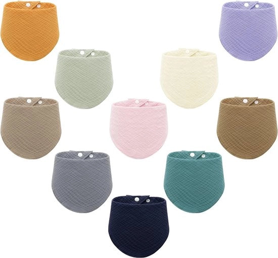 Pacchetto di 10 pezzi di mousseline, fasce per bambini assorbenti, set di colori uniformi per denti da latte e lacrimazione, fasce per bambini stile unisex, pezzi morbidi per bambini in età prescolare, facile da lavare