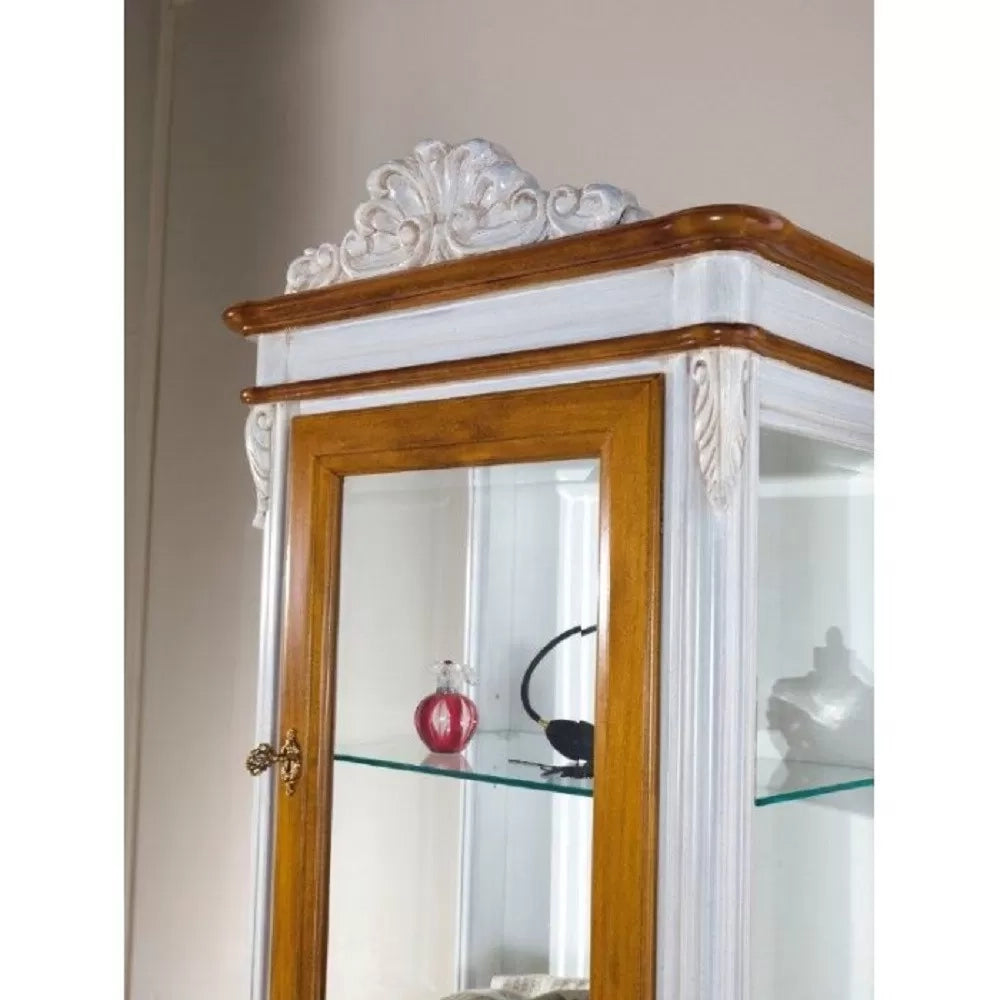 Vetrina classica provenzale in legno 2 porte 1 cassetto l.61 p.41 h.190 - Mobili 2G