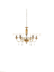 LAMPADARIO CECILIA 6 LUCI VETRO E CRISTALLO AMBRA E TRASPARENTE ATTACCO E14 D.60CM