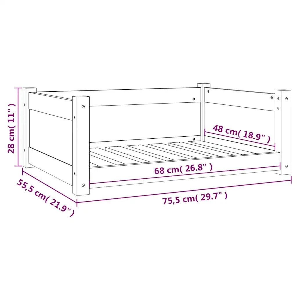 Cuccia per Cani 75,5x55,5x28 cm in Legno Massello di Pino 821452