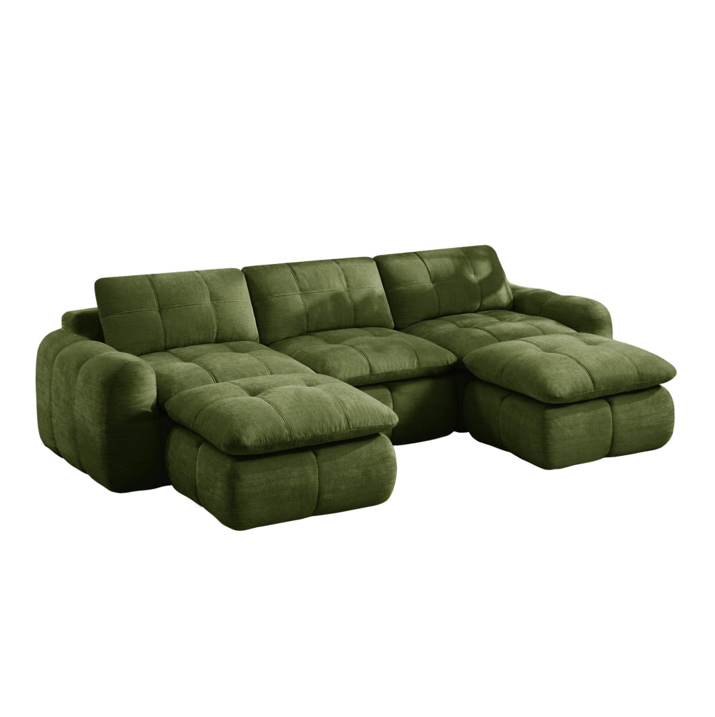 Divano modulare in ciniglia verde; 264x160x68 cm; schiuma 32D; senza montaggio
