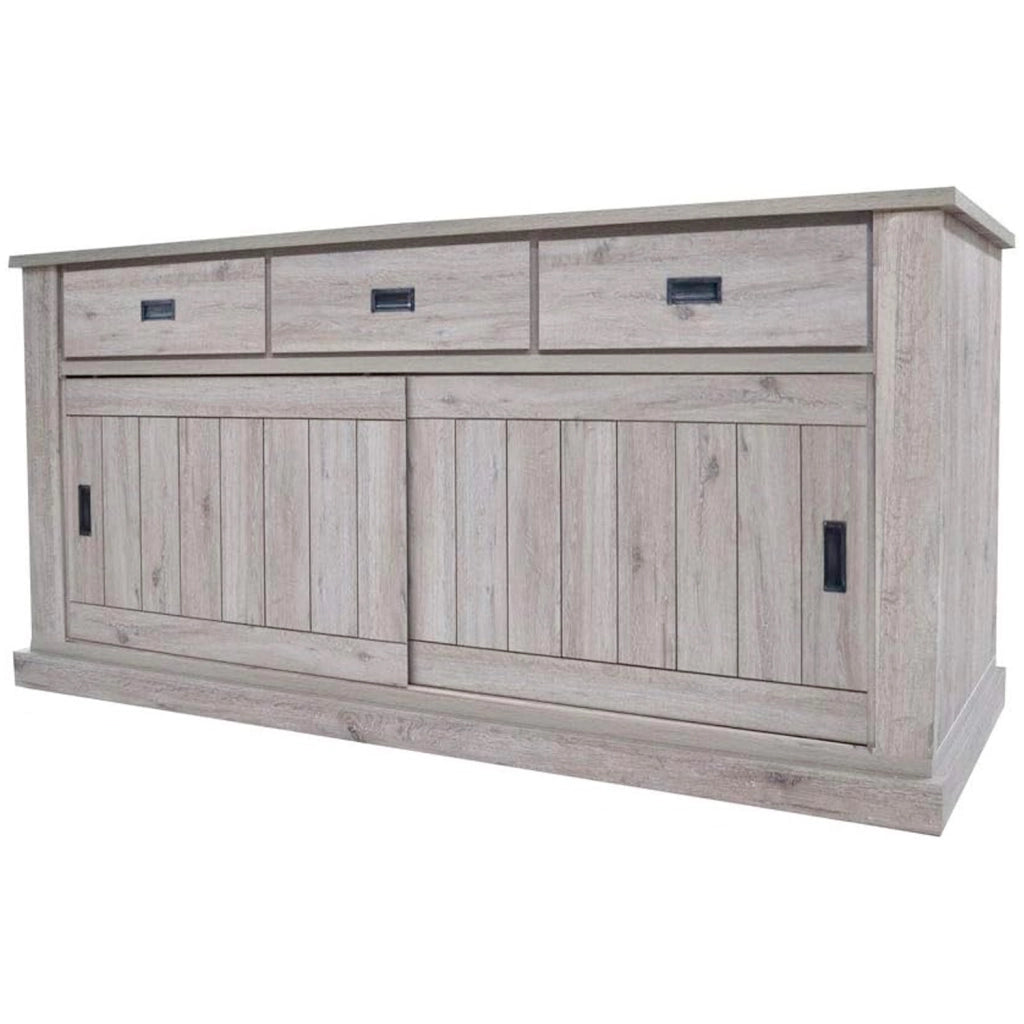 Madia Credenza Con 3 Cassetti 2 Ante Scorrevoli E 4 Ripiani Interni Mobile Dispensa Per Cucina Soggiorno Zona Living Design Classico Moderno 220 X 50 X 95 Cm Rovere Alaska