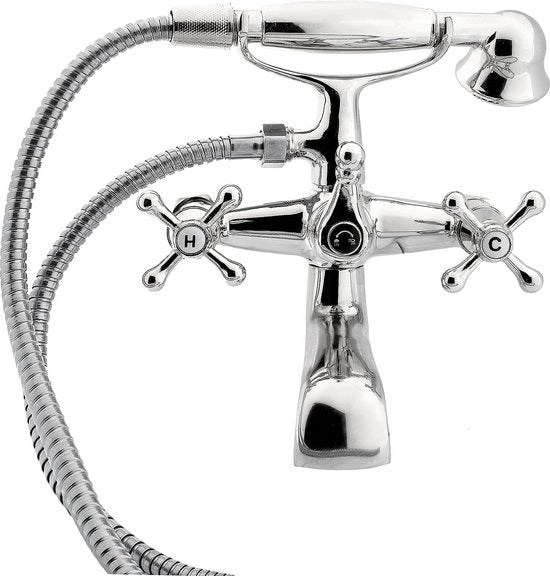 Armatura per doccia vintage con maniglie a X e doccia a mano, con rubinetto, miscela a due vie, impianto di installazione per la doccia, in acciaio inox
