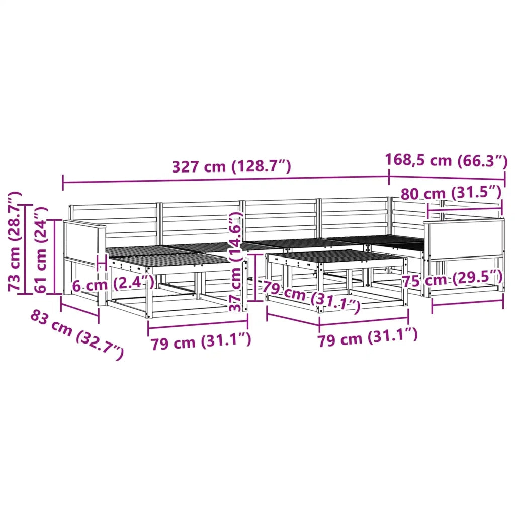 Set di divani da esterno 7 pcs Naturale
