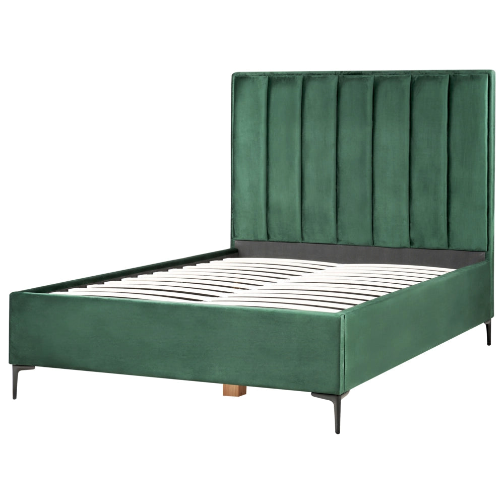 Letto Matrimoniale con Contenitore in Velluto verde scuro 140 x 200 cm con poggiatesta imbottita ottomana gambe in metallo Nero