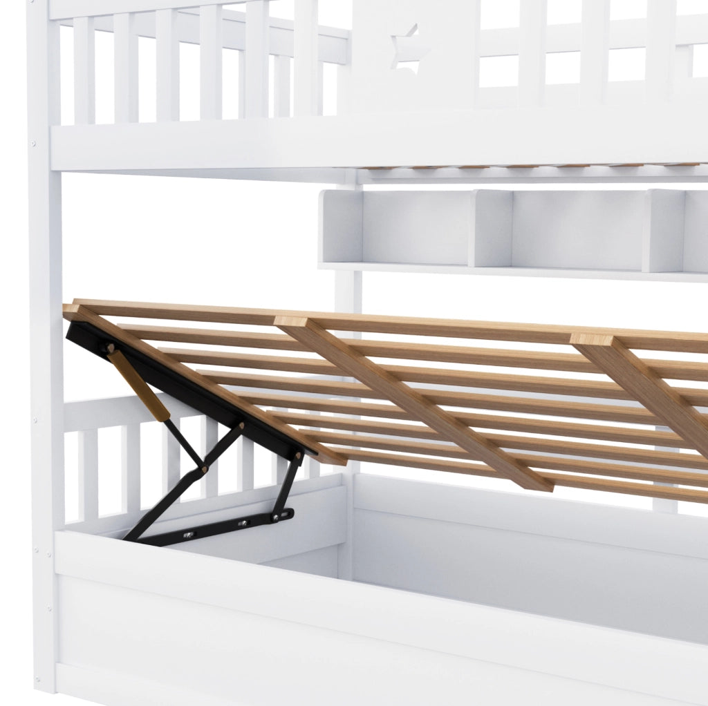 Letto a castello 90x200 cm con letto idraulico e scala bianco