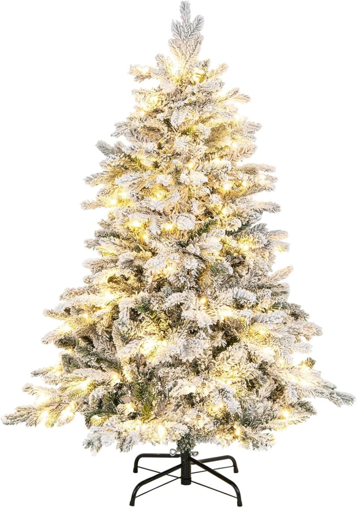 Albero di Natale Innevato 135 CM, Albero di Natale Artificiale Pre-Illuminato con 120 Luci LED, 757 Punte e Giunti a Cerniera (135 cm)