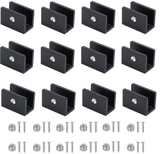 Supporto vetrino robusto in alluminio - 12 pezzi - Adatto per vetro da 8-10mm - Piastra antiscivolo in gomma - Per uso interno/esterno - Design elegante - Protezione vetrino