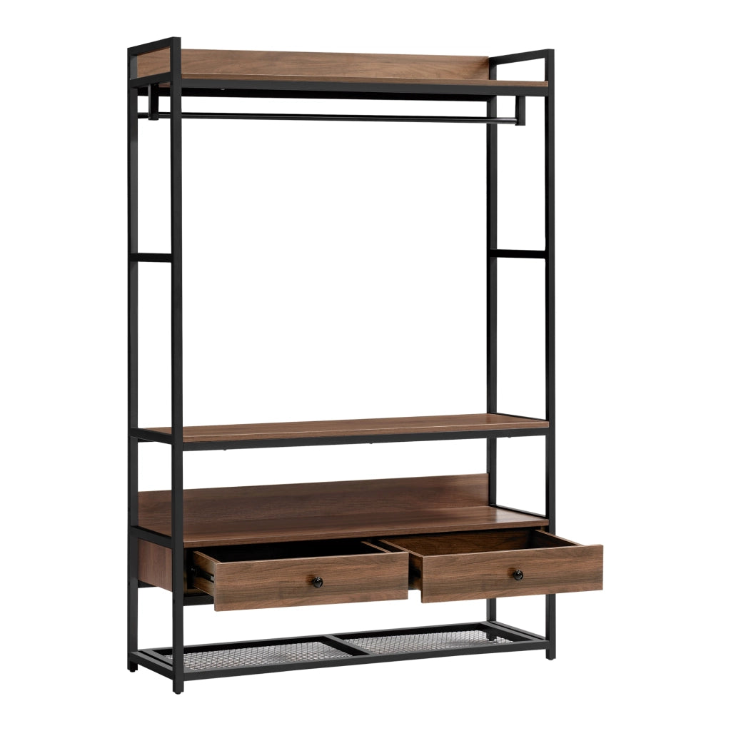 Armadio Aperto Isen per Guardaroba 180 x 120 x 40 cm - color Noce / Nero [en.casa]
