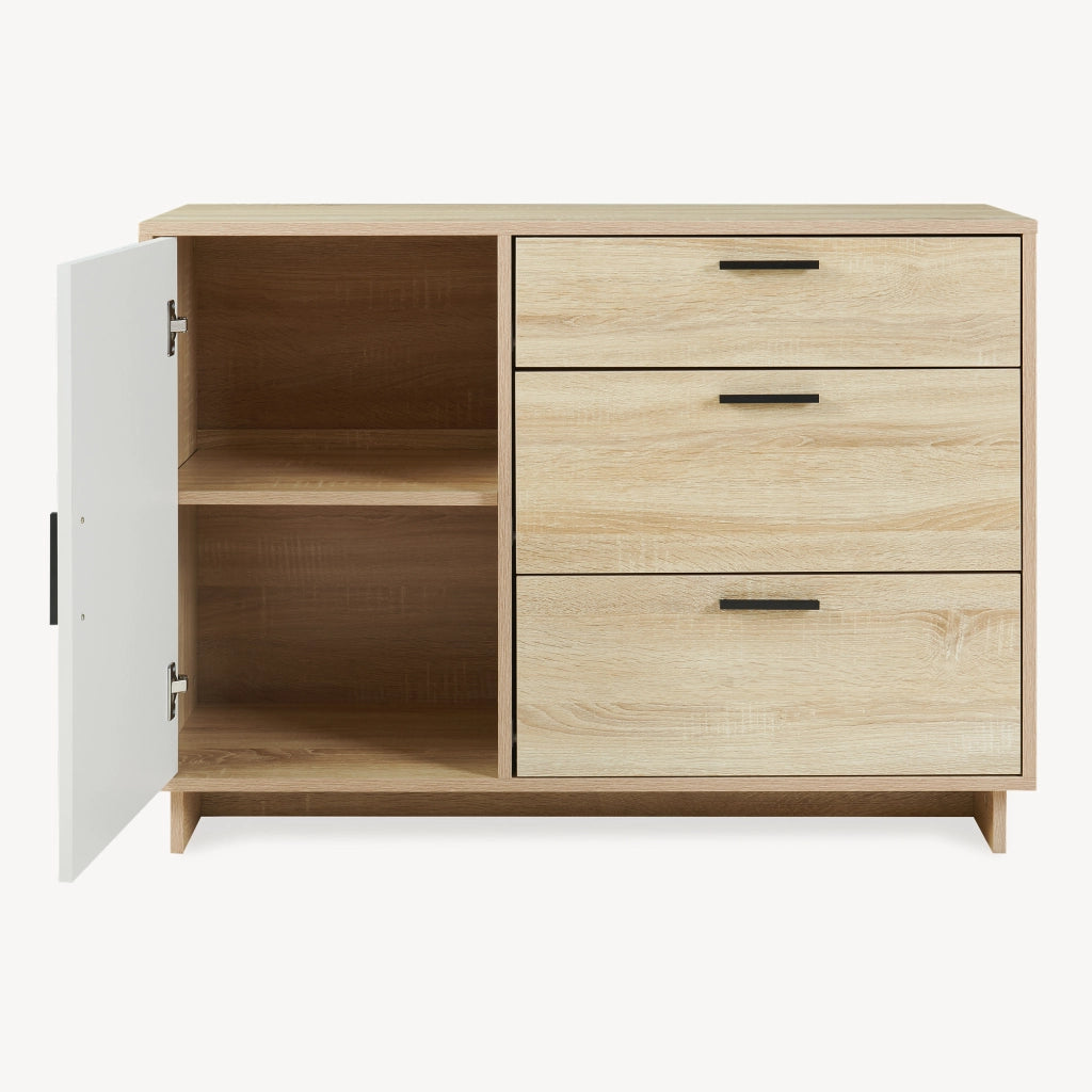 Comò Kenta con Ante e Cassetti Cassettiera Multiuso 100x35x72 cm Effetto Rovere Sonoma / Bianco [en.casa]