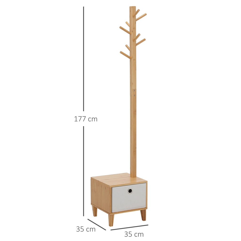 Appendiabiti con Banco e Cassetto ¨C Zephmum ¨C Legno Bamb¨´ Naturale 35x35x177 cm
