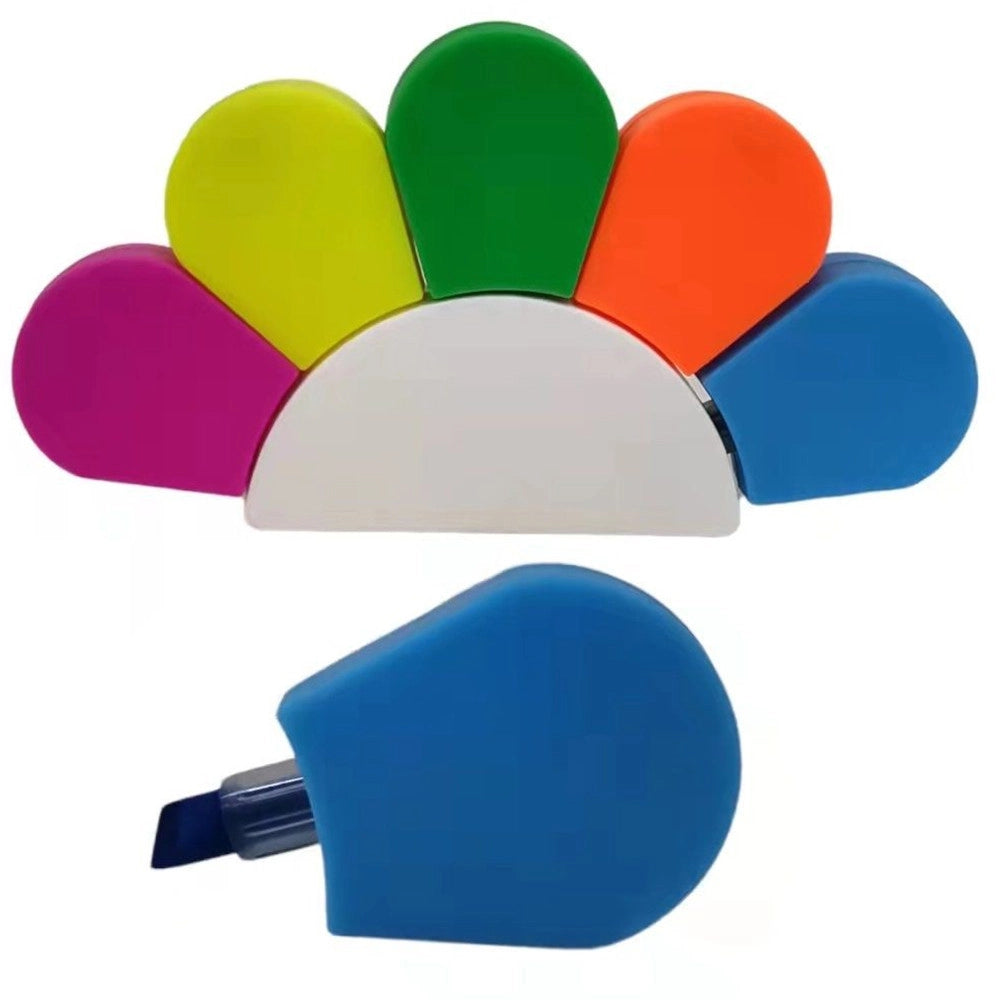 Trade Shop - Evidenziatore Fiore A 5 Punte Penna Giallo Verde Fucsia Blu Arancione Fluo -