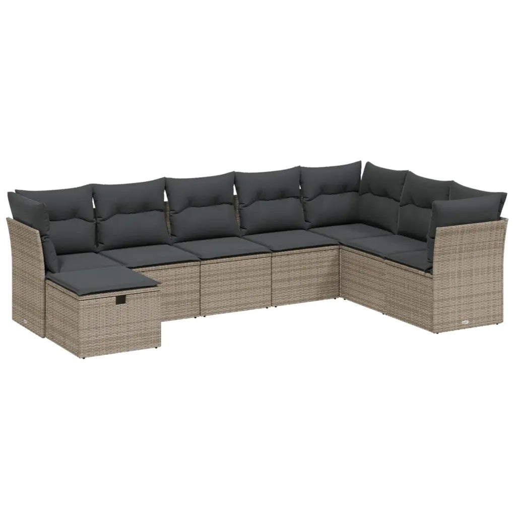 Set Divano da Giardino 8 pz con Cuscini Grigio in Polyrattan