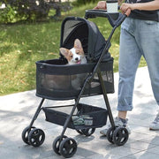 Carrello per Animali 3 in 1 Ripiegabile con Porta Bagagli Rimovibile e Piastra Antiscivolo Impermeabile