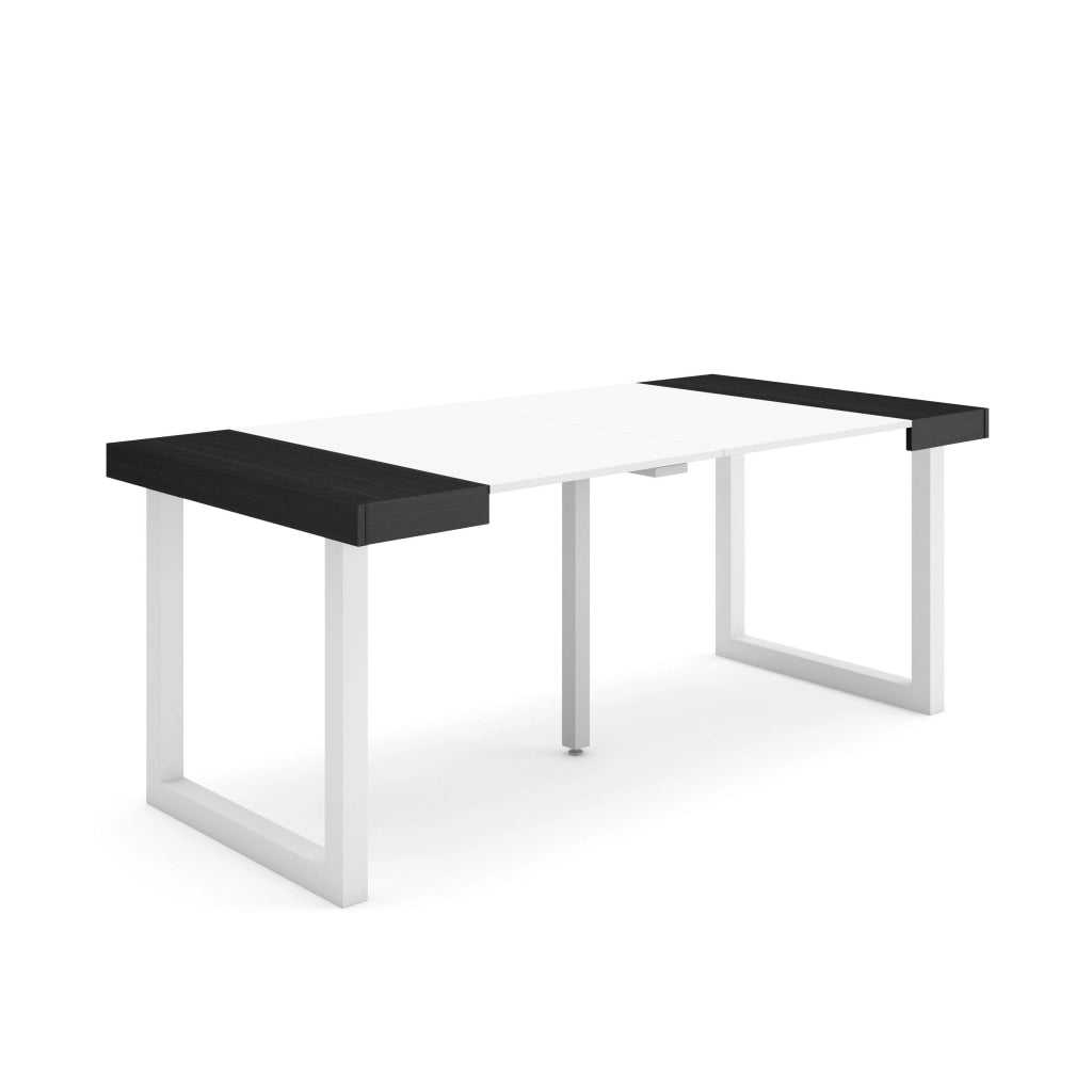 Consolle allungabile, 58 fino 180x90x73cm, Per 8 persone, Gambe in legno, Bianco e nero RF2778
