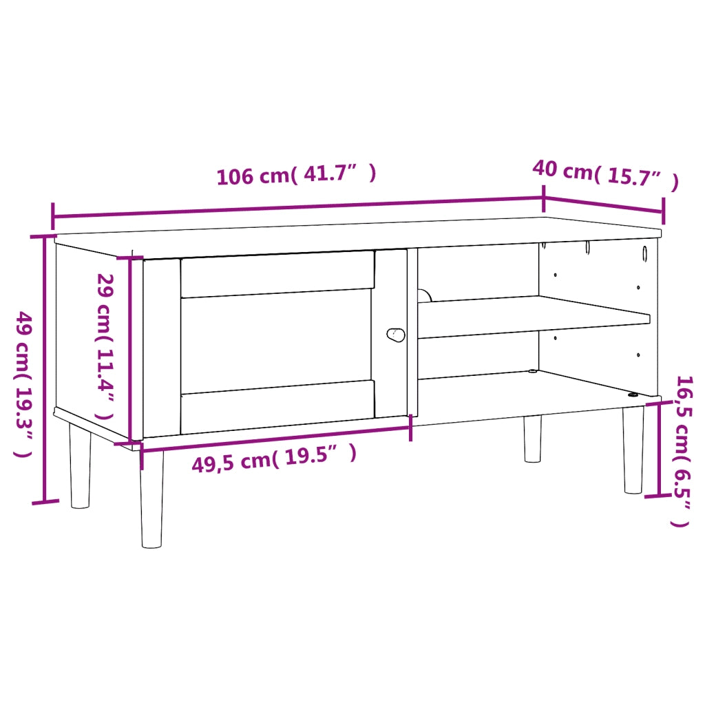 Mobile TV | Armadietto TV | Mobile Porta TV SENJA Aspetto Rattan Marrone 106x40x49 Massello Pino