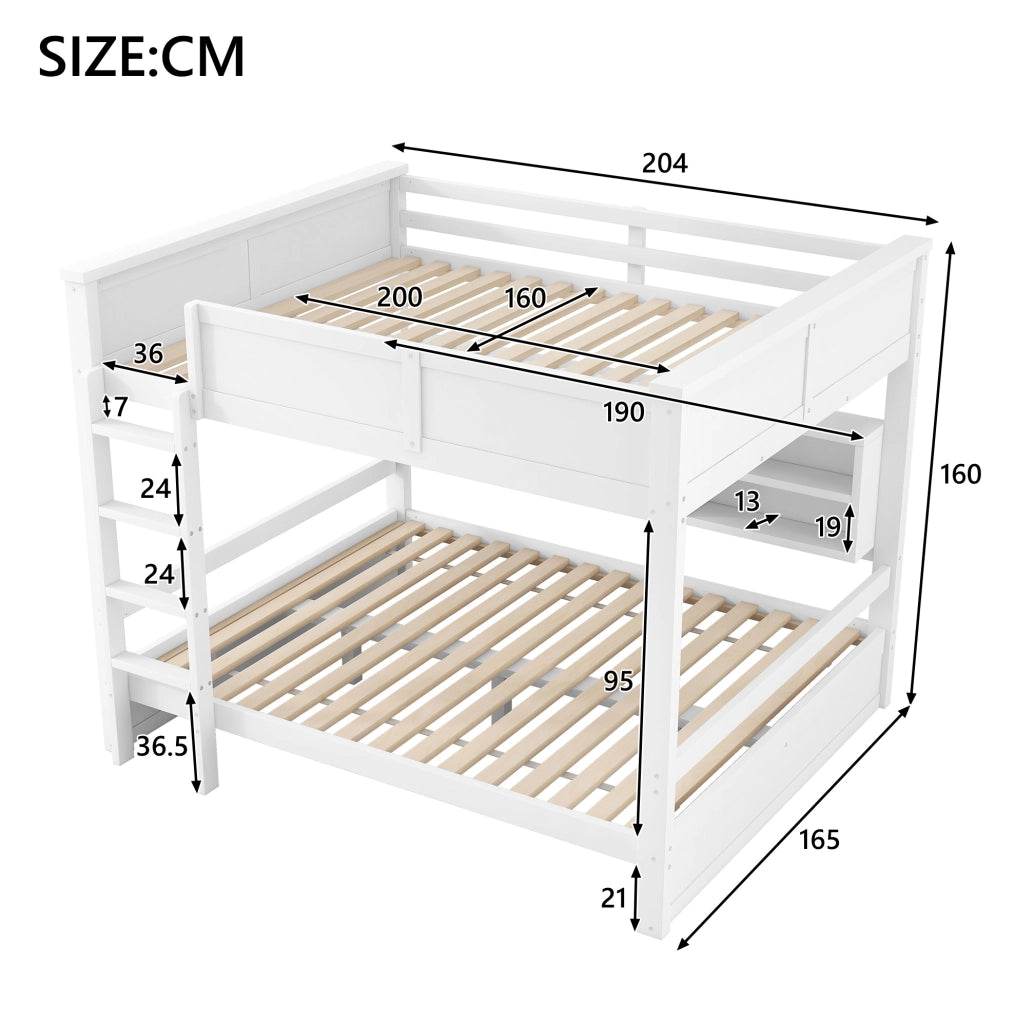 Letto a castello 160x200 cm con 6 vani contenitore e luce LED; bianco; in pino e MDF