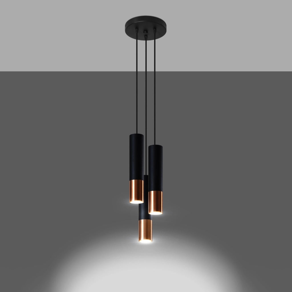 Lampada da soffitto moderna LOOPEZ in rame nero opaco a 3 luci GU10 20x20x90cm
