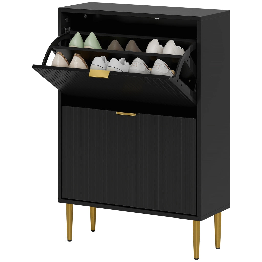 Scarpiera 12 paia con 2 cassetti e ripiani regolabili ¨C zephmum ¨C nero 60x24x91.5cm