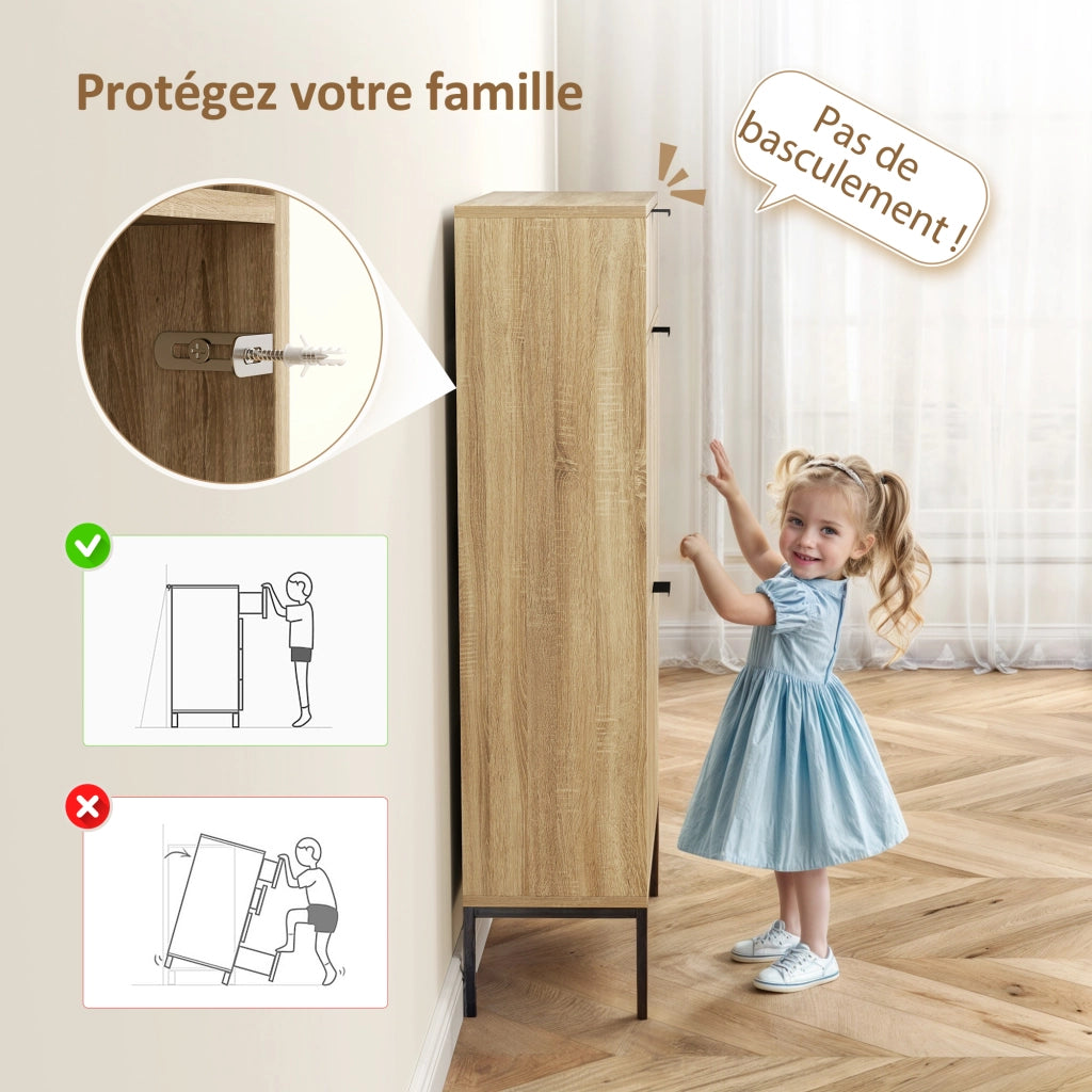 Scarpiera con cassetto scorrevole e ripiani regolabili ¨C zephmum ¨C quercia 60x24x105,5cm