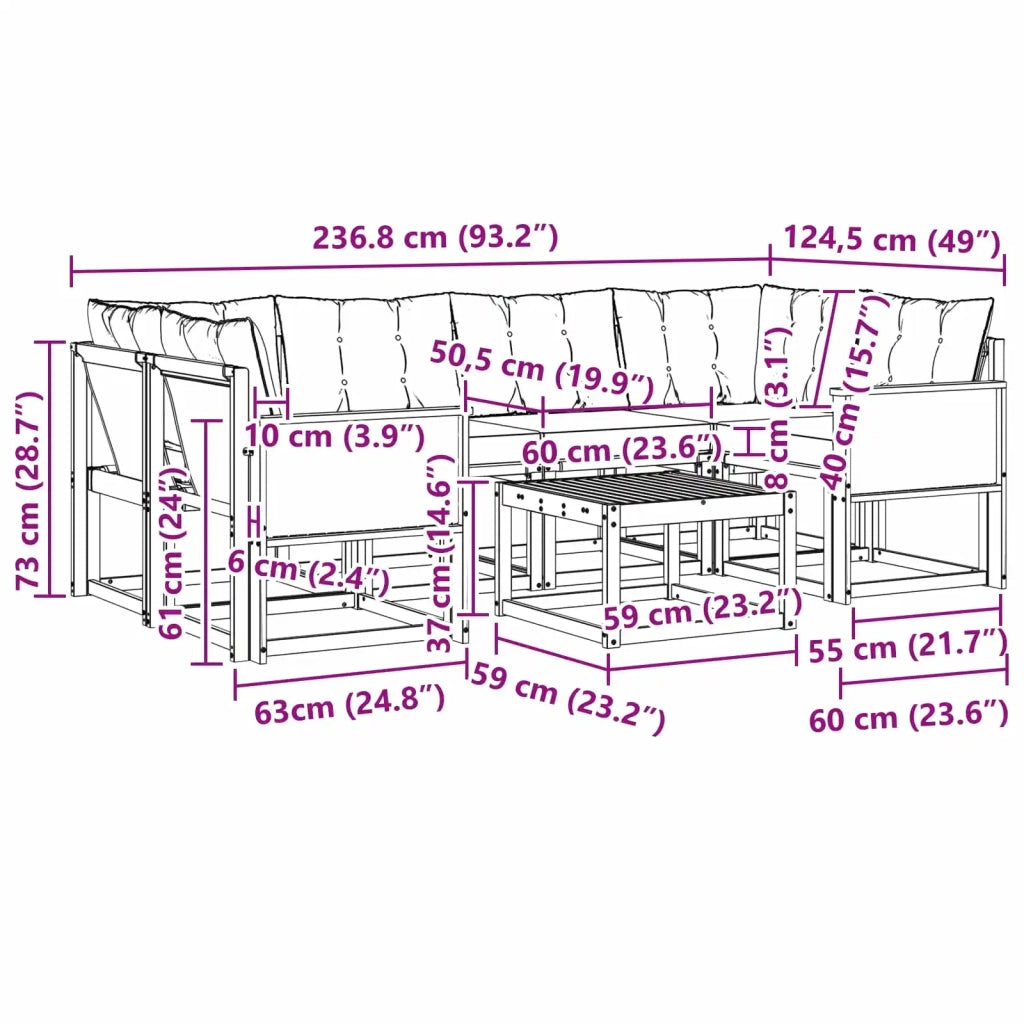 Set di divani da esterno 7 pz Naturale e Nero 3381800