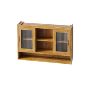 Pensile con 2 Ante Scorrevoli e 3 Ripiani Rimovibili; Stile Retrò; in Legno Massello e Vetro; 90×20×60 cm; Naturale
