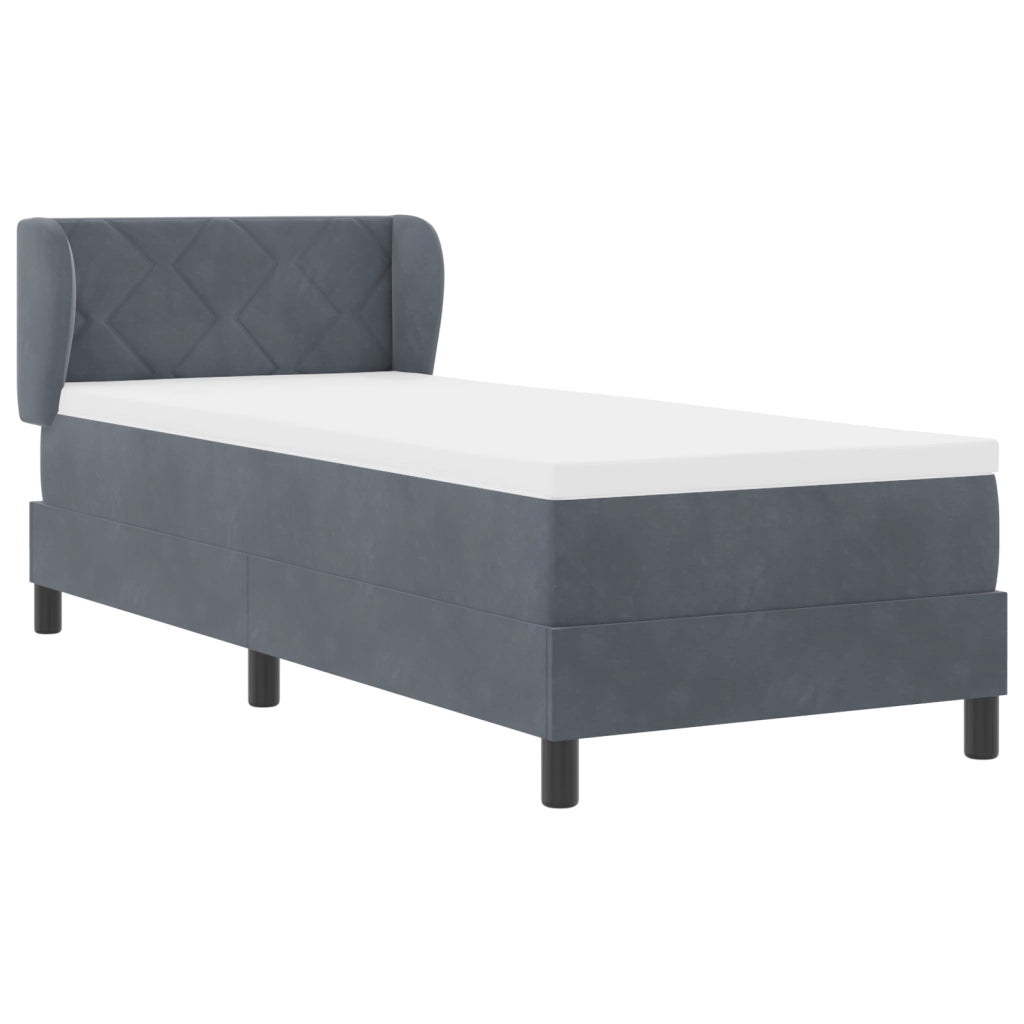 Letto Box Spring con Materasso Grigio Scuro 80x200 cm in Velluto